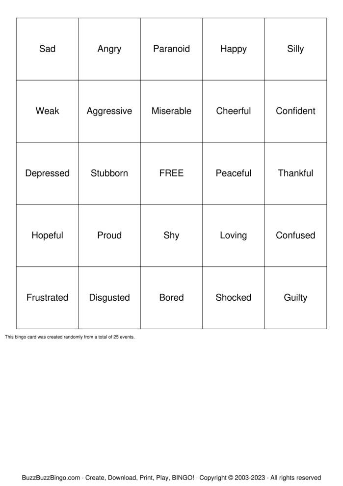 Emotions Bingo Cards to Download, Print and Customize!