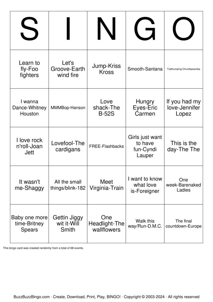 Download Free Flashbacks Bingo Cards Download Free Flashbacks Bingo Cards