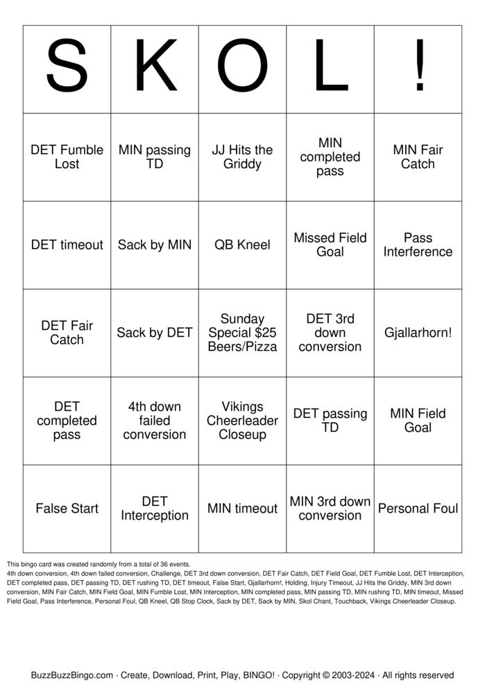 Download Free Football Bingo Cards Download Free Football Bingo Cards