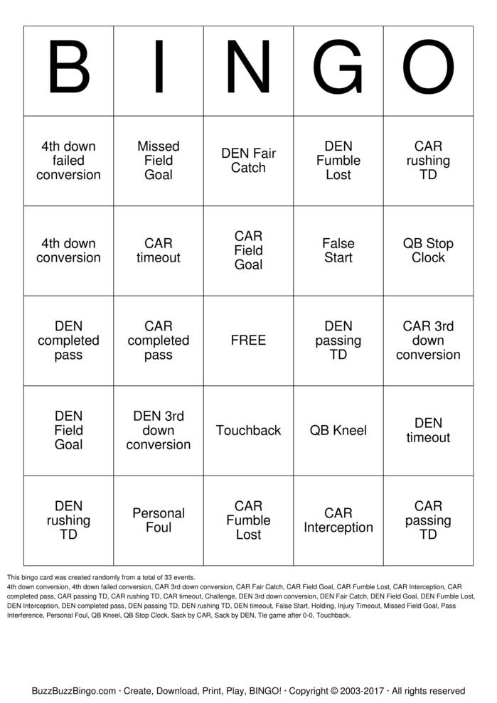 Download Free Football Bingo Cards