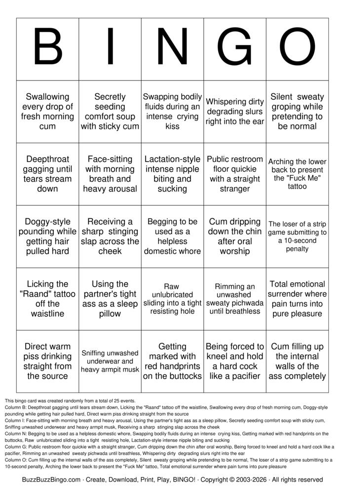 Download Free Gay Sex Bingo Bingo Cards