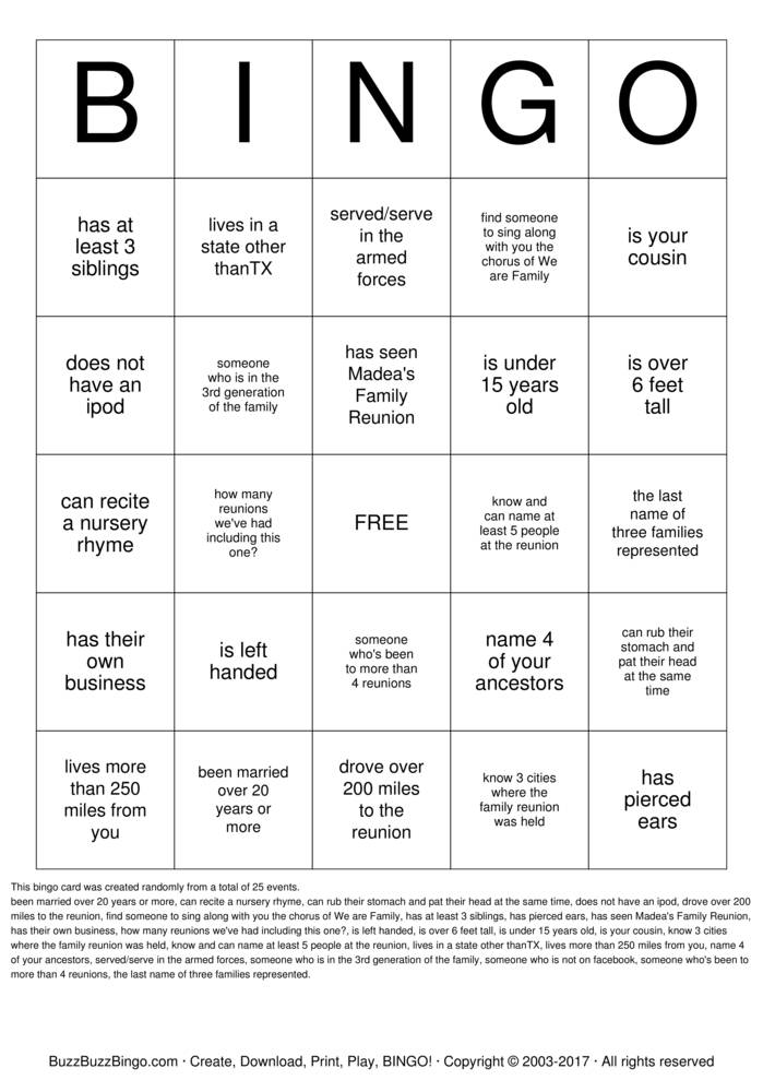 Download Free Lawrence Family Reunion  Bingo Cards