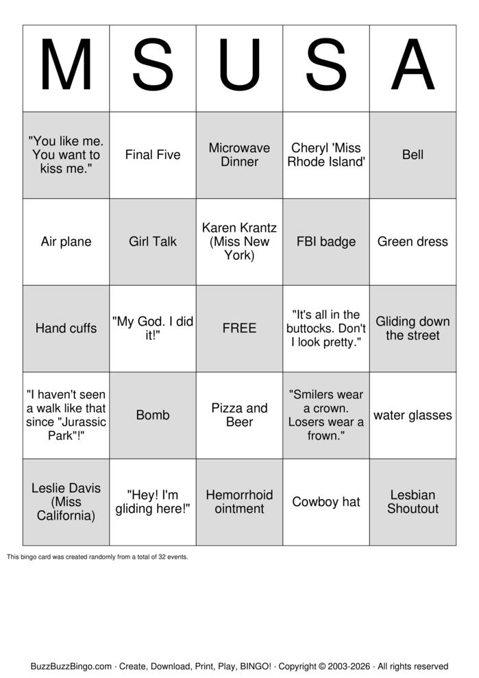 Download Free Miss Congeniality  Bingo Cards