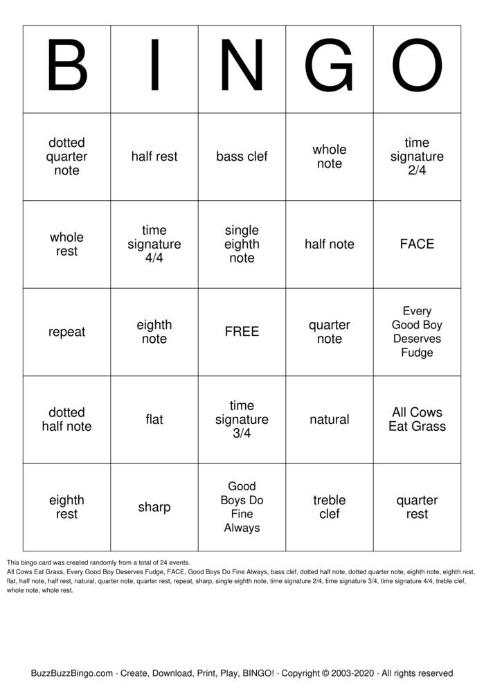 Download Free Music Bingo Cards
