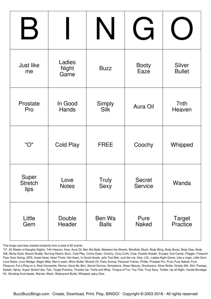 Naughty sex bingo Bingo Cards to Download, Print and Customize!