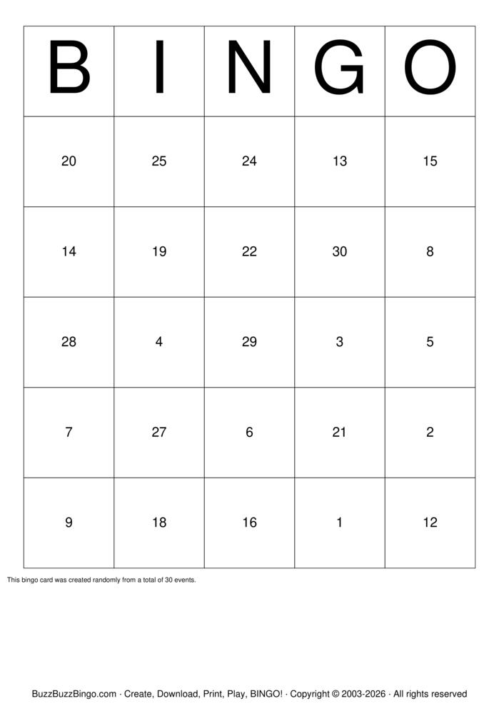 Download Free Numbers 1-80 No Free Space Bingo Cards Download Free Numbers 1-80 No Free Space Bingo Cards