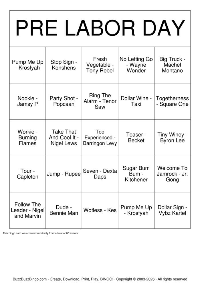 Download Free PRE LABOR DAY Bingo Cards Download Free PRE LABOR DAY Bingo Cards