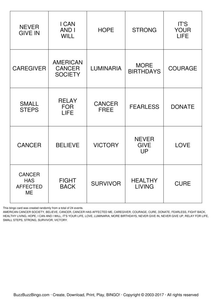 Download Free RELAY FOR LIFE Bingo Cards