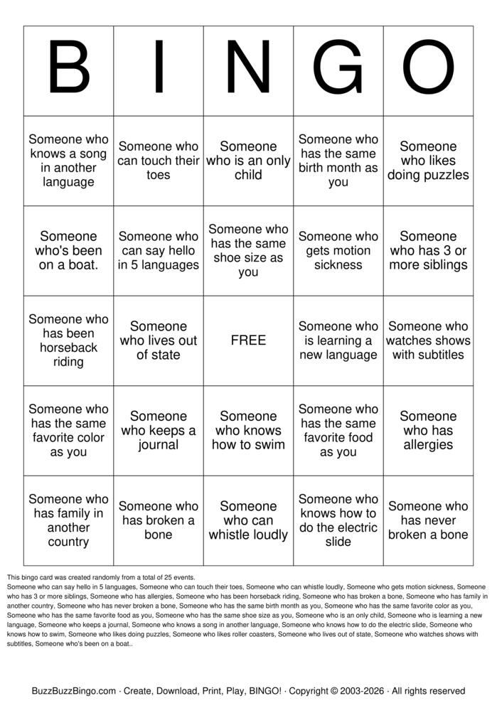 Download Free Speed Friending Bingo Cards