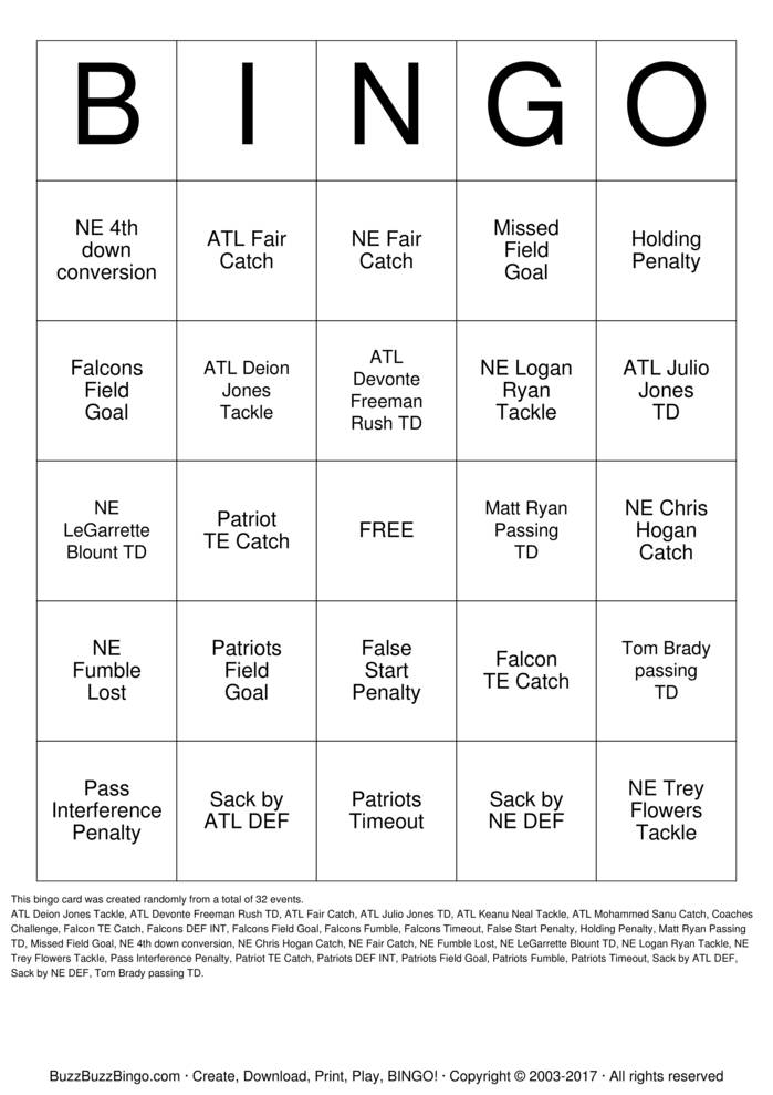 Download Free Superbowl Bingo Cards