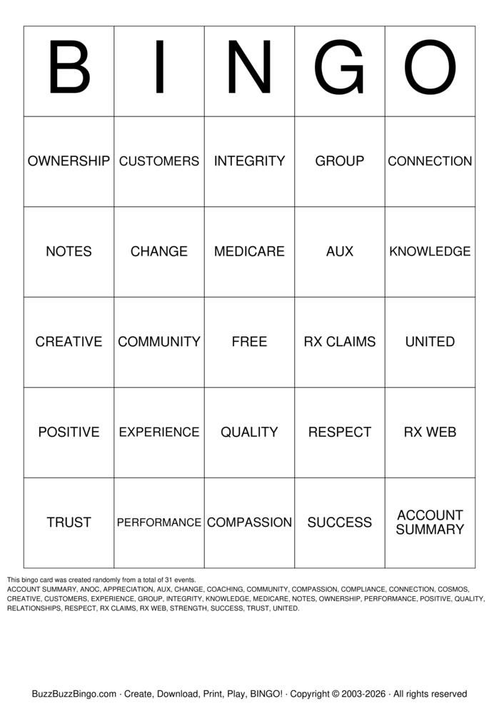 Download Free UHC  Bingo Cards