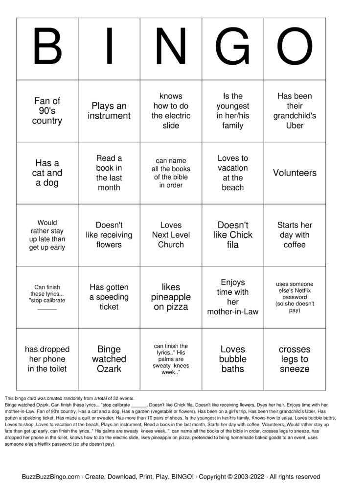 Download Free WOMEN'S BINGO Bingo Cards
