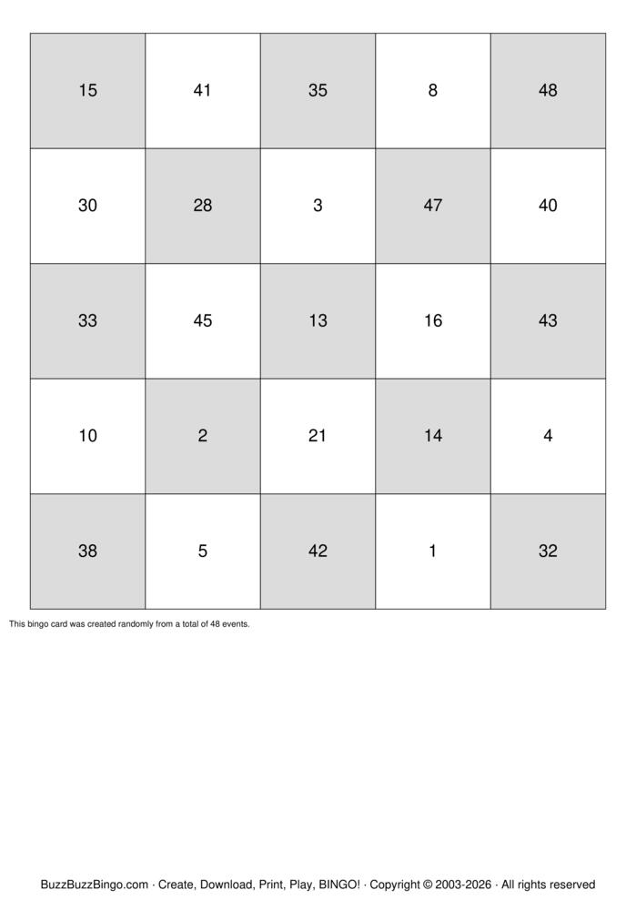 Download Free 1-48 Bingo Cards
