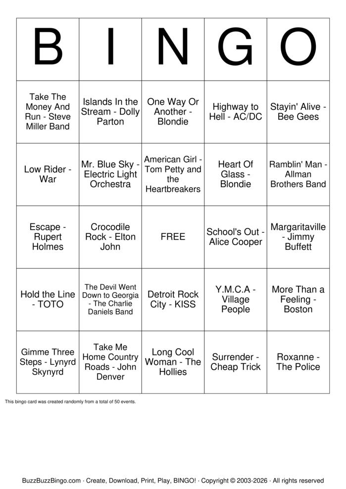 Download Free 70s Rocking Jukebox Music Bingo Cards Download Free 70s Rocking Jukebox Music Bingo Cards