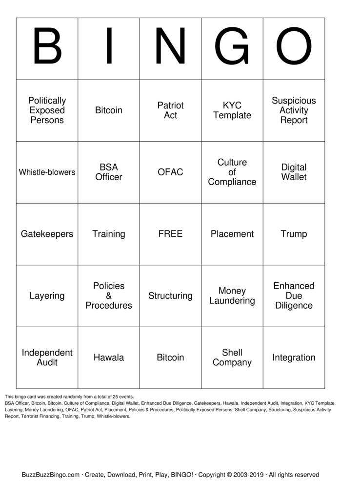 Download Free AML-KYC2 BINGO Bingo Cards