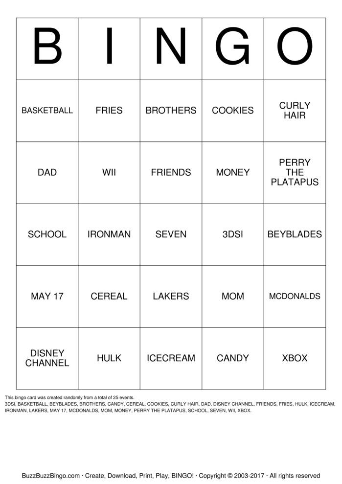 Download Free BEYBLADE BINGO Bingo Cards