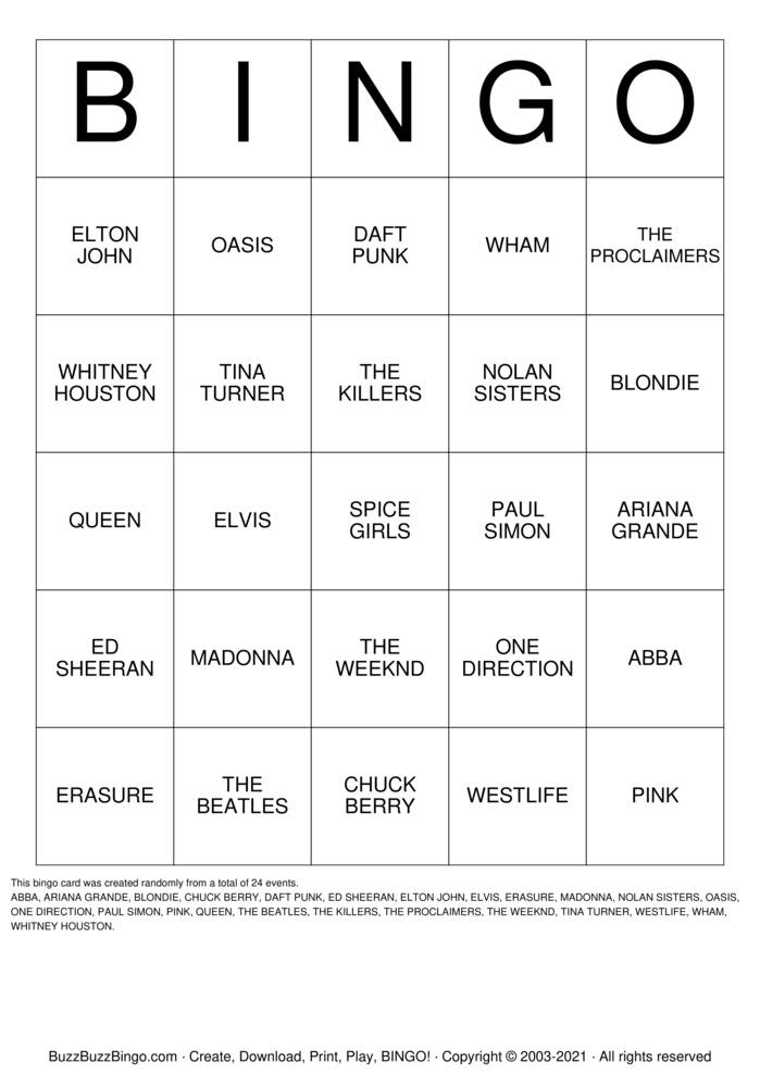 Download Free BOOGIE BINGO Bingo Cards