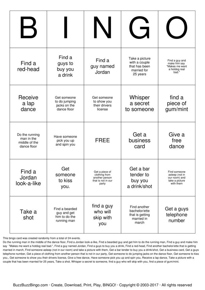 Download Free Bachelorette Party Bingo Cards