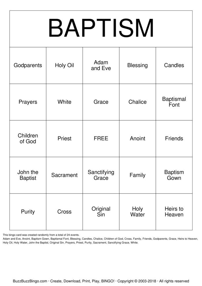 Download Free Baptism Bingo Cards
