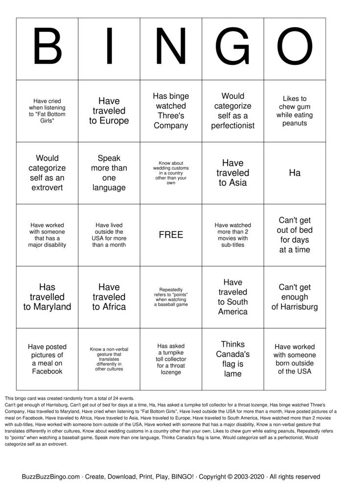 Download Free Cultural Diversity Bingo Cards