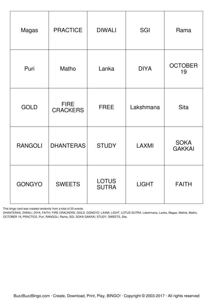 Diwali Bingo Bingo Cards to Download, Print and Customize!
