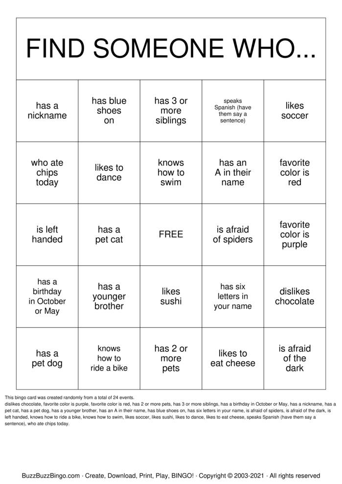 Download Free Find Someone Who... Bingo Cards