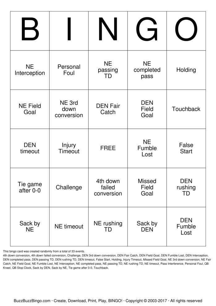 Download Free Football Bingo Cards Download Free Football Bingo Cards