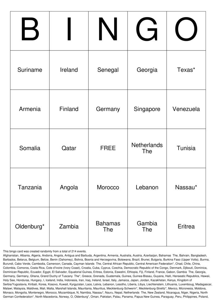 Download Free Geography Bingo Cards