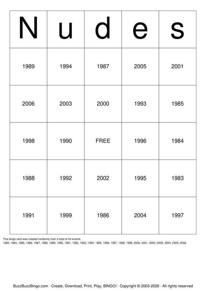 Download Free NUDES OF THE YEAR Bingo Cards