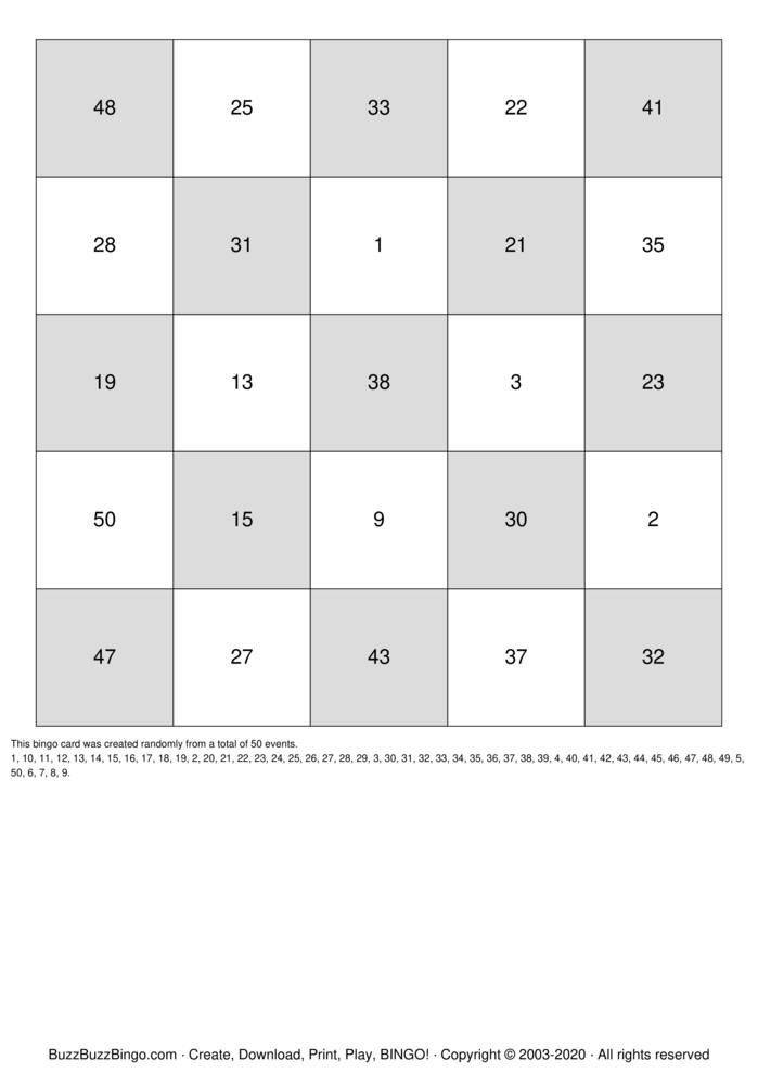 Download Free Numbers 1-50 Bingo Cards
