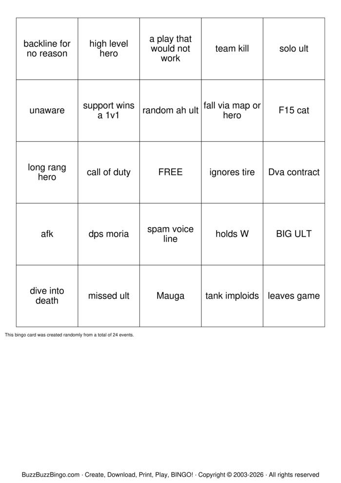 Download Free Overwatch Bingo Bingo Cards Download Free Overwatch Bingo Bingo Cards