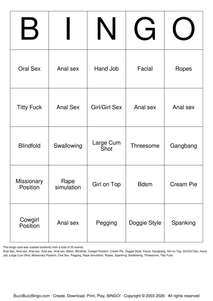 Download Free Porno Bingo Bingo Cards