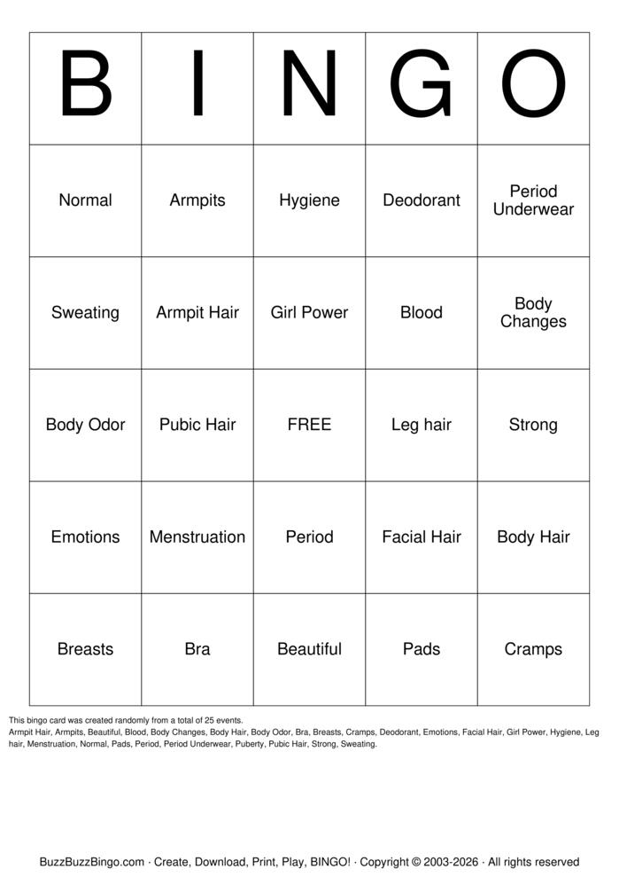 Download Free Puberty & Anatomy Bingo Cards Download Free Puberty & Anatomy Bingo Cards