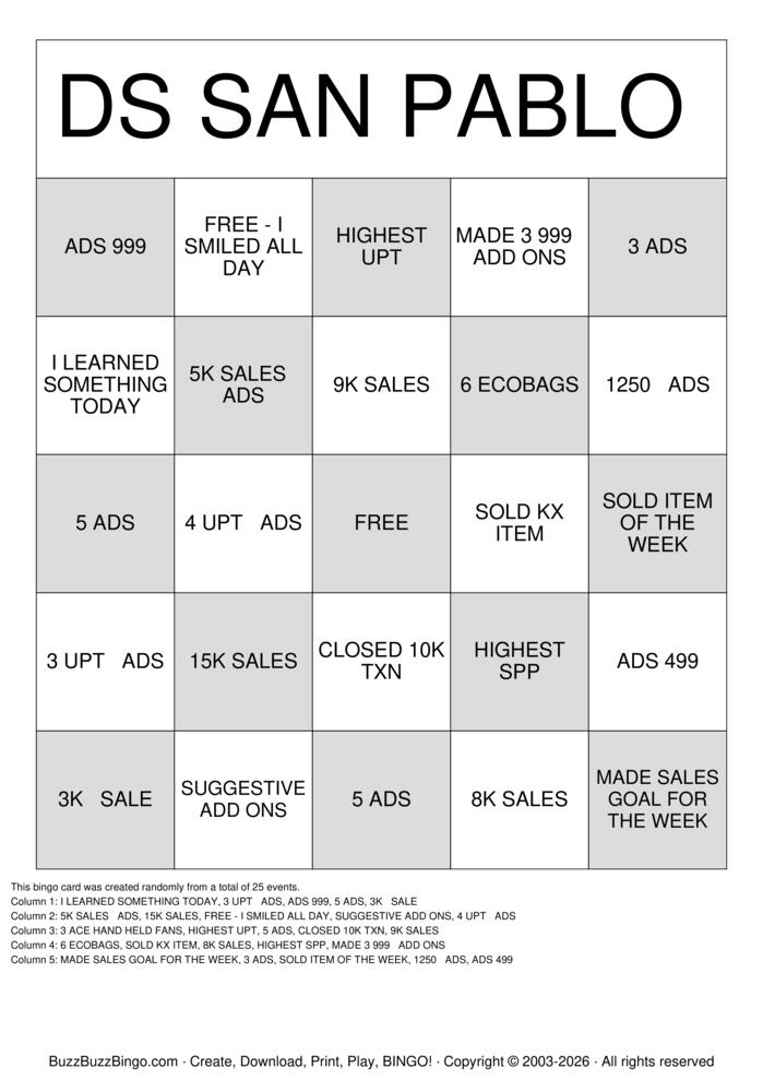Download Free Retail  Bingo Cards
