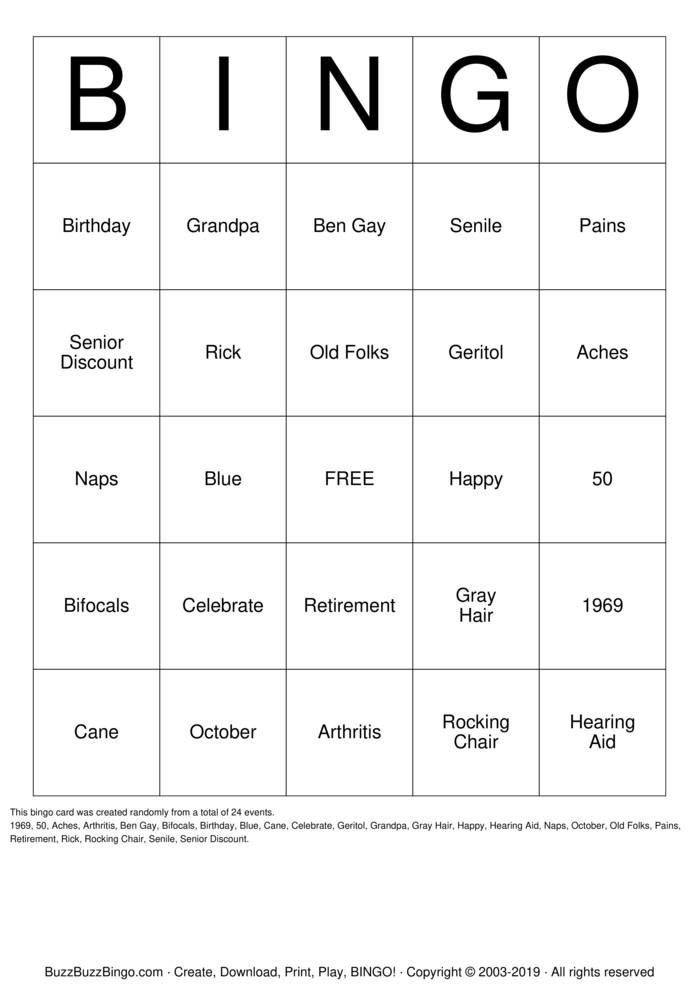 Download Free Rick's 50th Birthday Bingo Cards