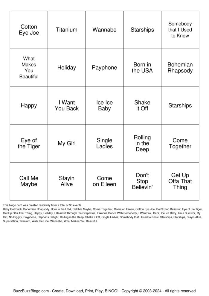 Download Free SINGO - CLASSIC Bingo Cards
