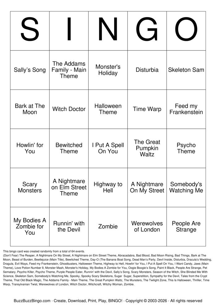 Download Free SINGO - Halloween Bingo Cards Download Free SINGO - Halloween Bingo Cards