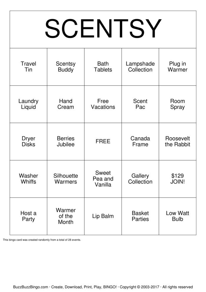 Scentsy Bingo Cards to Download, Print and Customize!