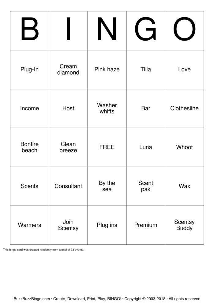 Download Free Scentsy Bingo Cards