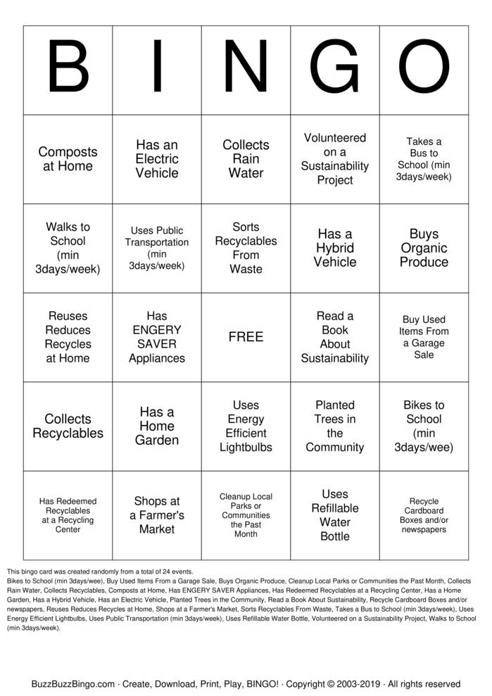 Download Free Sustainability Bingo Cards