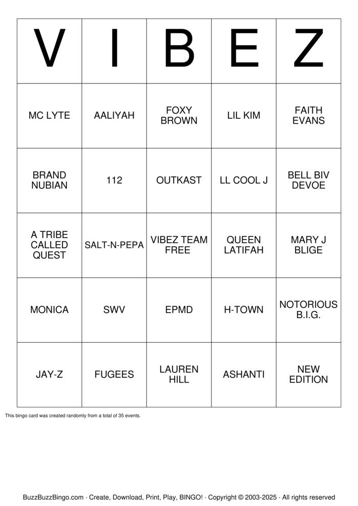 Download Free VIBEZ TEAM Bingo Cards