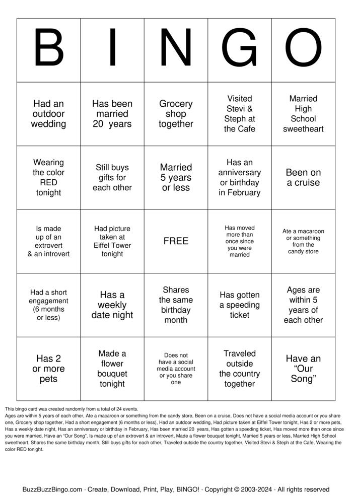 Download Free WHICH COUPLE? Bingo Cards Download Free WHICH COUPLE? Bingo Cards