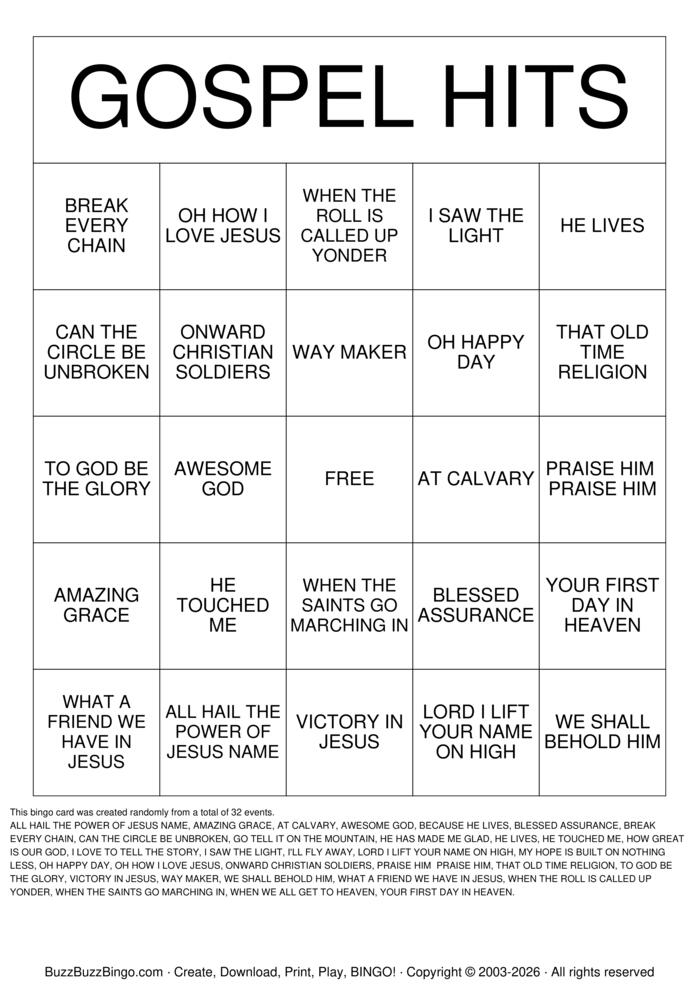 Download Free Country Music Bingo Cards