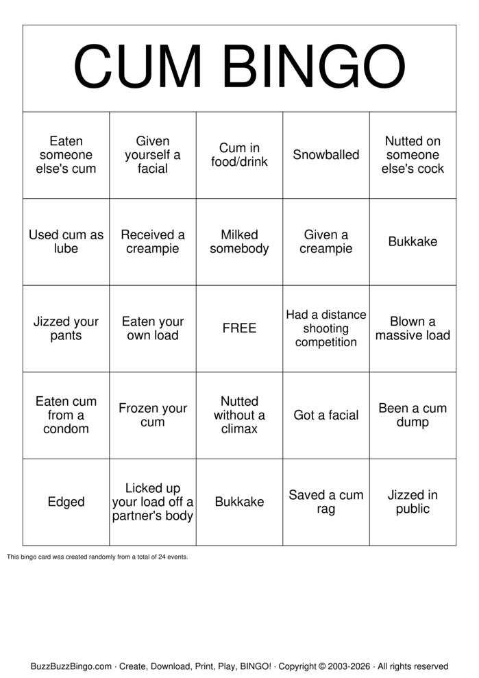 Download Free Cum Bingo Bingo Cards Download Free Cum Bingo Bingo Cards