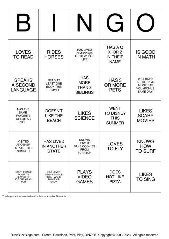 Find a Friend BINGO Bingo Cards to Download, Print and Customize!