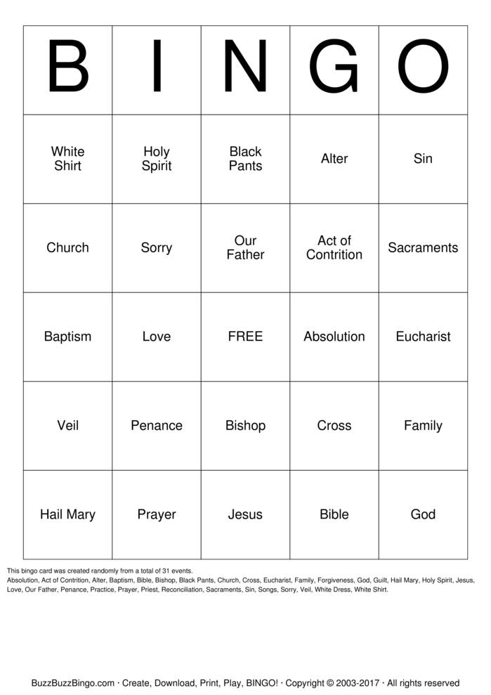 Download Free First Reconciliation Bingo Cards