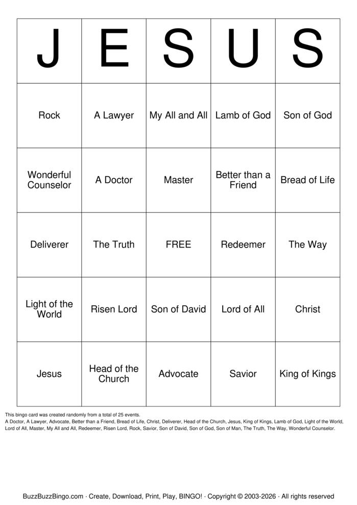 Download Free Names of Jesus Bingo Cards Download Free Names of Jesus Bingo Cards