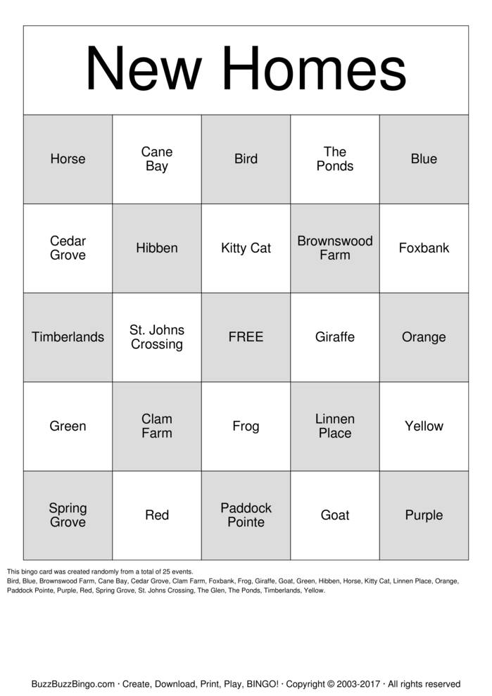New Homes Bingo Cards to Download, Print and Customize!