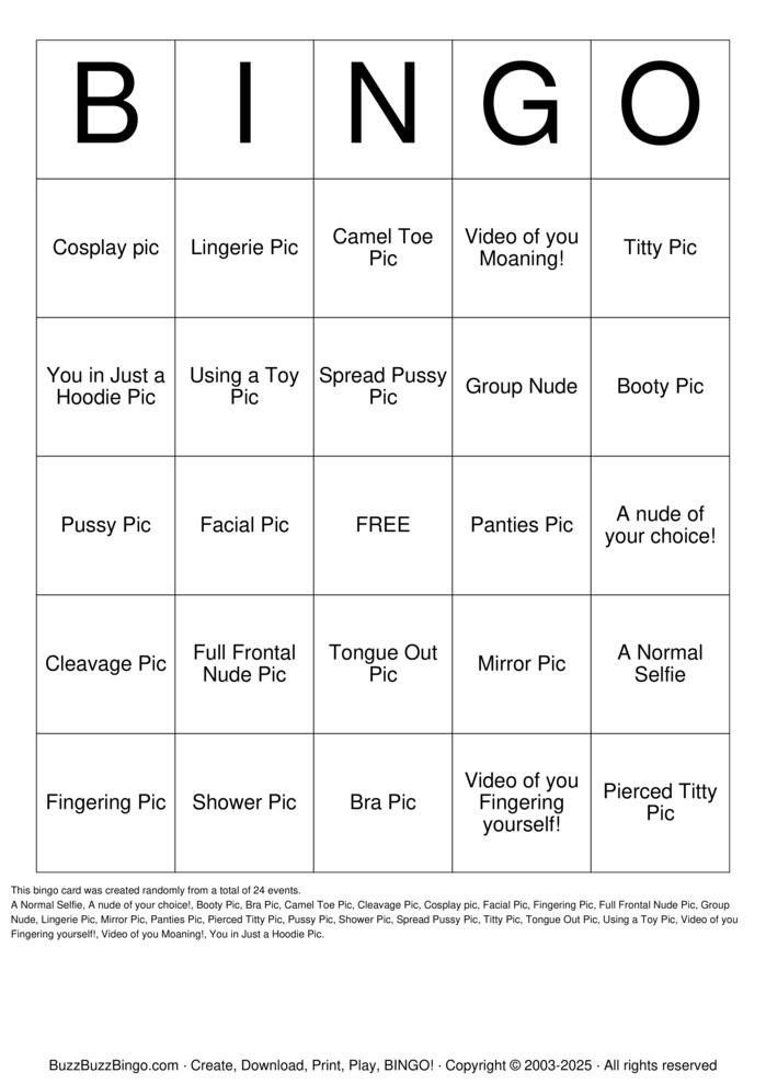 Download Free Nudes Bingo Cards Download Free Nudes Bingo Cards