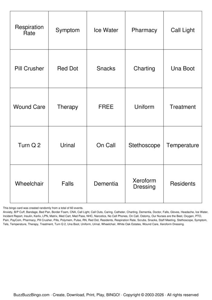 Download Free Nurse Bingo Cards Download Free Nurse Bingo Cards